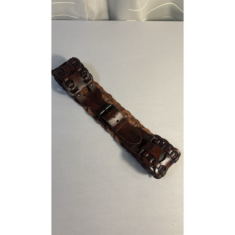 Wide Woven Genuine Leather‎ Women Brown Belt Boho Braided Size Medium Festival